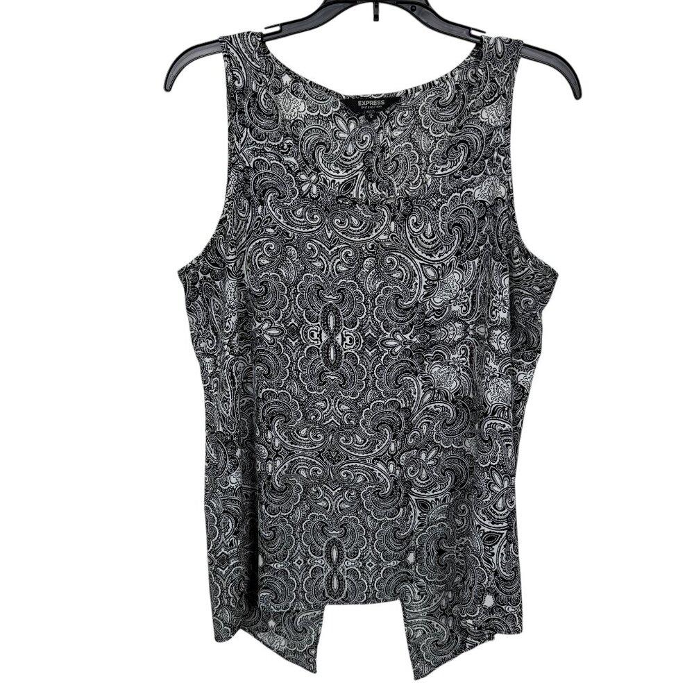 Express Split Back Tank Womens Medium Black White Paisley Boho Summer